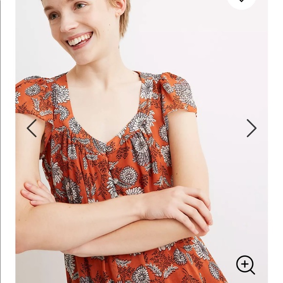 Madewell Button Front Midi Dress Gathered Blooms Sheer Puff Romantic Floral - Picture 3 of 15